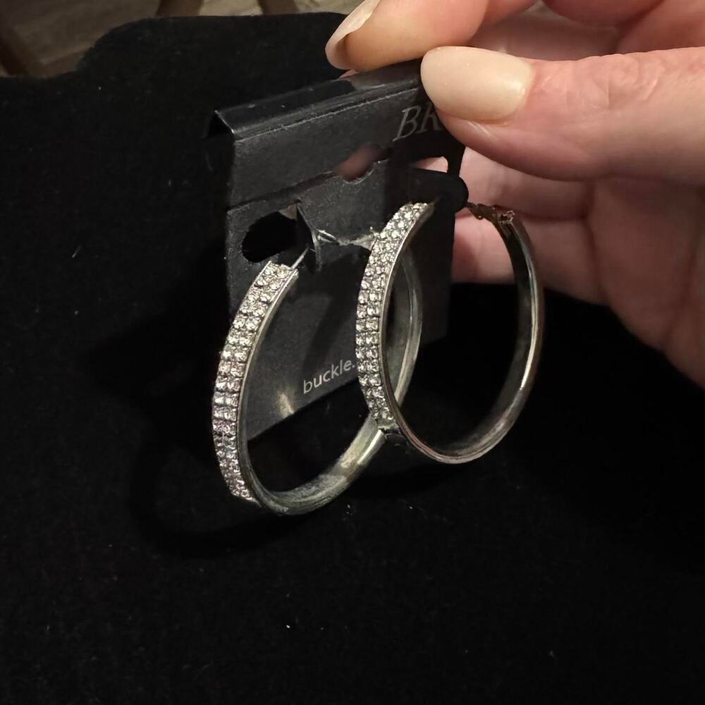 Silver Hoop Earrings Rhinstones BKE